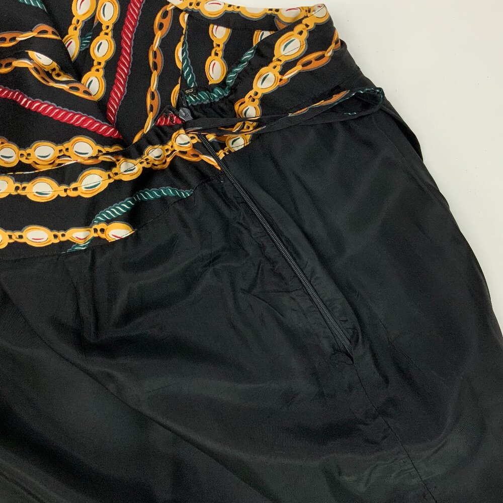 Hana Sung Midi Pleated Silk Skirt Chain Jewel Print Sz 12-10 - Picture 14 of 16